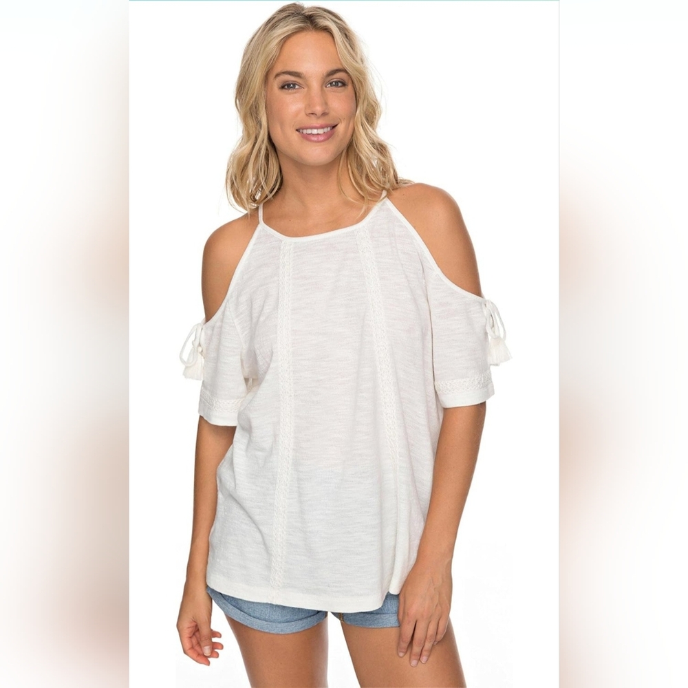 🌴 ROXY Bohemian cream cold Shoulder Top size small 🌴